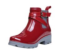 Botas de agua para mujer, botas de agua al tobillo para mujer, suela antideslizante, botas impermeables para lluvia, ligeras, zapatos de jardinería cortos sin cordones, Red, 38.5 EU