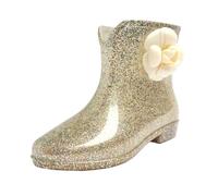 Botas de agua para mujer, diseño floral, ligeras, impermeables, para caminar al aire libre, botas de tobillo brillantes, fáciles de limpiar, suela texturizada, zapatos casuales para uso diario, b