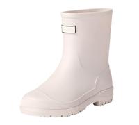 Botas de agua para mujer, fáciles de poner, impermeables, cortas, cómodas, ligeras, antideslizantes, cálidas, botas de pesca para exteriores y jardinería, White, 38.5 EU