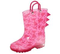 Botas de agua para niñas con luces intermitentes, botas de agua de dinosaurio rosa o unicornio con asas y luces intermitentes, zapatos de lluvia 3D, dinosaurio rosa, 31 EU