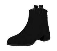 Botas de ante con tacón grueso a media pantorrilla, botines con cremallera trasera para cómodos - Zapatos de invierno, Negro , 36 EU