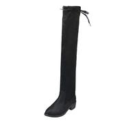 Botas de ante hasta la rodilla para mujer, botas adelgazantes de invierno para mujer, botas de piel elástica de fondo plano de felpa para niños, zapatos de boda para mujer, Negro , 40 EU