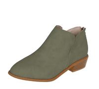 Botas de ante para mujer, botas de caña corta con punta puntiaguda, antideslizantes, tacón grueso y tobillo, botines, cierre lateral con cremallera lateral, botas de piel de caña corta para ocio