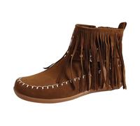 Botas de ante para mujer, planas, botines para mujer, con flecos, elegantes, medias botas de vaquero, botas cortas de un solo color, botas de tobillo redondas, botas de invierno, botas largas con