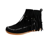 Botas de ante para mujer, planas, botines para mujer, con flecos, elegantes, medias botas de vaquero, botas cortas de un solo color, botas de tobillo redondas, botas de invierno, botas largas con