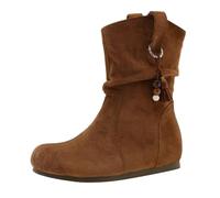 Botas de ante para mujer, planas, botines para mujer, otoño sin tacón, botas de invierno, botas de vaquero, punta redonda, suaves, cómodas, para mujer, botas altas de pantorrilla, botas occidentales