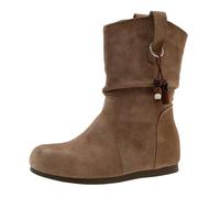 Botas de ante para mujer, planas, botines para mujer, otoño sin tacón, botas de invierno, botas de vaquero, punta redonda, suaves, cómodas, para mujer, botas altas de pantorrilla, botas occidentales