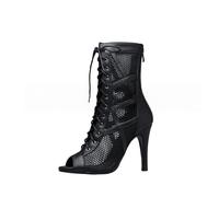 Botas de Baile de Mujer con Cordones de Malla, Zapatos de Baile Latino, Salsa y salón con tacón Alto y Puntera Abierta y Cremallera Trasera.,Black 1 (7cm),44