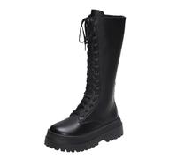 Botas de Caballero con Cordones Botas de Estilo Británico de Tacón Grueso Botas de Mujer de Altura Botas de Otoño e Invierno de Tacón Grueso Color Sólido Botas de Motorista de Tacón Grueso