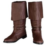 Botas de Caballero Medievales para Hombre, Botas Altas de Caballero Pirata Vintage, Botas de Vaquero de Cuero PU, Accesorios para Disfraz de Halloween,Marrón,40 EU