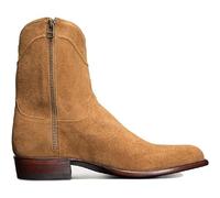 Botas de Caballero Motero para Hombre, Botas Cortas de Gamuza, Zapatos de Montar con Punta Redonda, Estilo Vaquero Occidental Vintage, Zapatos con Cremallera Lateral Grande,Caqui,45 EU