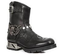Botas de Caballero para Hombre Botas de Motociclista Botas Cortas de Montar,Botas Medievales Steampunk de Cuero de PU con decoración de Calavera,Botas de Vaquero Occidentales,Negro,43 EU