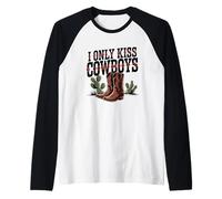Botas de Cactus Divertidas Que Dicen Que Solo Beso a los Vaqueros Camiseta Manga Raglan