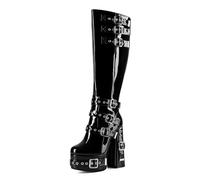 Botas de Caña Alta de Tacón de Bloque para Mujer de Talla Grande - Botas Altas de Tacón de 6 Pulgadas para Fiesta de Disfraces, Club Nocturno y Moda Diaria,Negro,41 EU