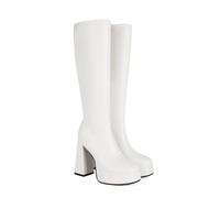 Botas De Caña Alta Punta Cuadrada Plataforma Botas Altas Rodilla con Cierre Cremallera para Mujer,Blanco,39 EU