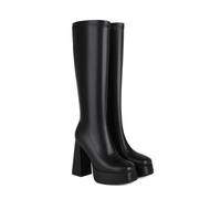 Botas De Caña Alta Punta Cuadrada Plataforma Botas Altas Rodilla con Cierre Cremallera para Mujer,Negro,34 EU