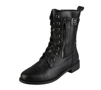 Botas de caña corta para mujer, botines planos con cordones con cremallera lateral, tallas grandes, botas de cuero de un solo color, tacón de bloque medio, botas antideslizantes para otoño e invierno