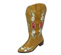 Botas de caña larga para mujer con tacón bordado, botas largas de piel, botas de invierno cálidas, botas de vaquero con puntas, botas Chelsea impermeables a prueba de viento, botas occidentales, para