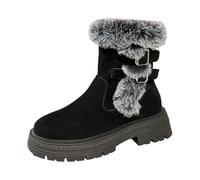 Botas de caña media de talla grande 2026, forro interior forrado, suela gruesa, correa de hebilla con tira de hebilla en la parte superior - Zapatos calientes Botas, Negro , 39 EU