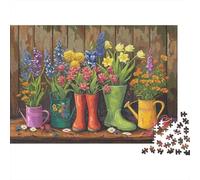 Botas de Colores Arreglo Floral Puzzle de 1000 Piezas Papel Puzzle para Adultos Decoración Jardín Relajante Familiar 38x26cm/1000pcs