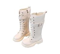 Botas de combate con cordones para niñas - Botas militares a media pantorrilla - Moda punk gótica de piel sintética impermeable - Cierre lateral - Tallas de 4 a 12 años, blanco, 30 EU