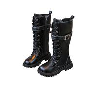 Botas de combate con cordones para niñas - Botas militares a media pantorrilla - Moda punk gótica de piel sintética impermeable - Cierre lateral - Tallas de 4 a 12 años, Negro , 30 EU