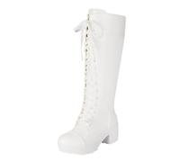 Botas de combate de piel sintética con cordones hasta la rodilla para mujer, White, 41.5 EU