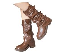Botas de Combate Mujer Botas elegantes de media pantorrilla para mujer con hebilla cinturón y suela gruesa, perfectas para uso informal y temporada otoño/ invierno. Diseño punta redonda un uso