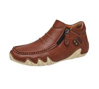 Botas de conducción artesanales resistentes para hombre, mocasines con cremallera, piel sintética texturizada, para viajes de otoño, reuniones, paseos nocturnos, café, 39 2/3 EU