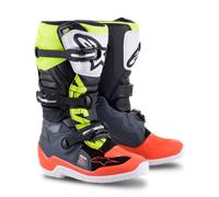 Alpinestars Tech 7S S25, botas juventud 8 US male Gris Oscuro/Rojo Neón/Amarillo Neón