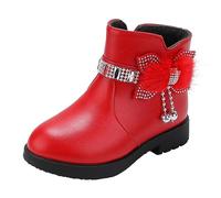 Botas de Cuero Cálidas para Niña con Tacón Grueso y Forro de Algodón (Red, 28.5 Little Child)