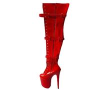 Botas de Cuero charolado para Mujer por Encima de la Rodilla - Tacón Alto de 20 cm con Cierre de Cremallera para Fiesta en Discoteca y Noche glamorosa,Rojo,41 EU