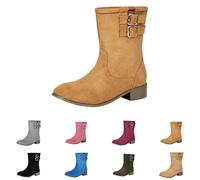 Botas de cuero con hebilla para mujer, botines de tacón bajo, botines anchos, botines de tacón bajo, zapatos de gamuza de piel sintética, botines de media pantorrilla, estilo retro, ajuste clásico