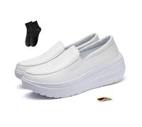 Botas de cuero con soporte de arco para alivio del dolor ergonómico para mujer, zapatos de plataforma con cuña para caminar para mujer, mocasines de suela cómoda para mujer, zapatillas de rock ligeras