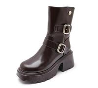 Botas de Cuero de Estilo británico Retro para Mujer, con tacón Grueso y Puntera Redondeada. Botas Ligeras y cómodas con Suela Gruesa para IR al Trabajo, pasear y Eventos Formales.
