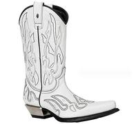 Botas de Cuero de la PU Vintage Western Cowboy Boots Embroidery Biker Boots Slip on Casual Shoes Pointed Toe Boots,Blanco,44