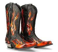 Botas de Cuero de la PU Vintage Western Cowboy Boots Embroidery Biker Boots Slip on Casual Shoes Pointed Toe Boots,Naranja,42