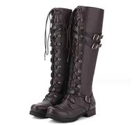 Botas de Cuero Medieval PU - Zapatos de Bota Larga ecuestres Ajustables con Cordones - 1 par de Zapatos Medievales para Mujeres - Botas de Cosplay SCA Larp Bota de Traje de Montar,Marrón,40