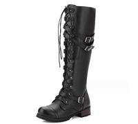Botas de cuero Medieval PU - Zapatos de bota larga ecuestres ajustables con cordones - 1 par de zapatos medievales para mujeres - Botas de cosplay SCA LARP Bota de traje de montar,Negro,38