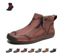 Botas de cuero ortopédicas sin cordones for hombres, los primeros zapatos jóvenes for hombres, botas de conducción casuales hechas a mano for viajes y actividades al aire libre(Wine Red,44 EU)