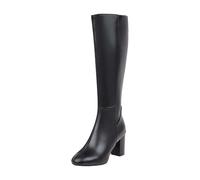 Botas de cuero para mujer con tacón hasta la rodilla Botas occidentales - Cremallera lateral Botas vaqueras Botas de equitación Botas largas - Tacón medio Botas altas Botas altas Botas de mujer, Negro