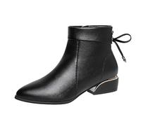 Botas de cuero para mujer elegantes con tacón, botines puntiagudos, cómodas, botas de equitación forradas cálidas, botas cortas para mujer, al aire libre, estilo británico, medias botas con pajarita
