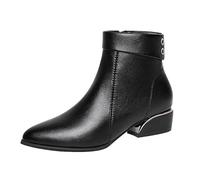Botas de cuero para mujer elegantes con tacón, botines puntiagudos, cómodas, botas de equitación forradas cálidas, botas cortas para mujer, al aire libre, estilo británico, medias botas con pajarita