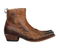 Botas de cuero retro puntiagudas, antideslizantes, zapatos masculinos de talón bajo, botas vaqueros occidentales, botas de caballero, cremallera de un solo cordón