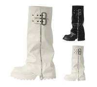 Botas de cuña plegables para mujer, con hebilla alta hasta la rodilla, botas de motociclista para mujer, plataforma de tacón grueso, botas de invierno antideslizantes para caminar con cremalleras