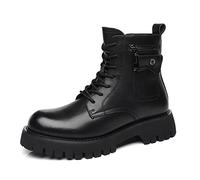 Botas de Encaje para Hombres con Cremallera de Bolsillo Lateral de Bolsillo de Bolsillo de Cuero de Cuero Antideslizante Tacon