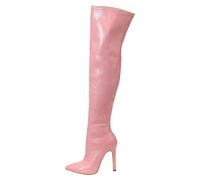 Botas de equitación de goma de aguja de moda para mujer, altas a la rodilla, elásticas, interiores de invierno, bajas, Rosa, 39 EU
