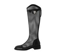 Botas De Equitación Ecuestres Huecas (35-40), Botas Equitación, Cabeza Cuadrada + hasta La Rodilla, Cremallera Trasera + Tacón Bajo (3 Cm), Boca En V + Antideslizante, Transpirables,39,Black