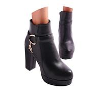 Botas de equitación para mujer de piel con tacón alto, botines modernos casuales de un solo color con suela gruesa, Negro , 39 EU