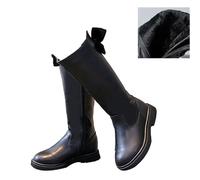 Botas De Equitación para Niña (27-37), Forro De Felpa, Diseño De Cremallera Lateral/Pajarita, Tubo Medio, Suela De Goma, Fácil De Poner Y Quitar, para Invierno,33,Black